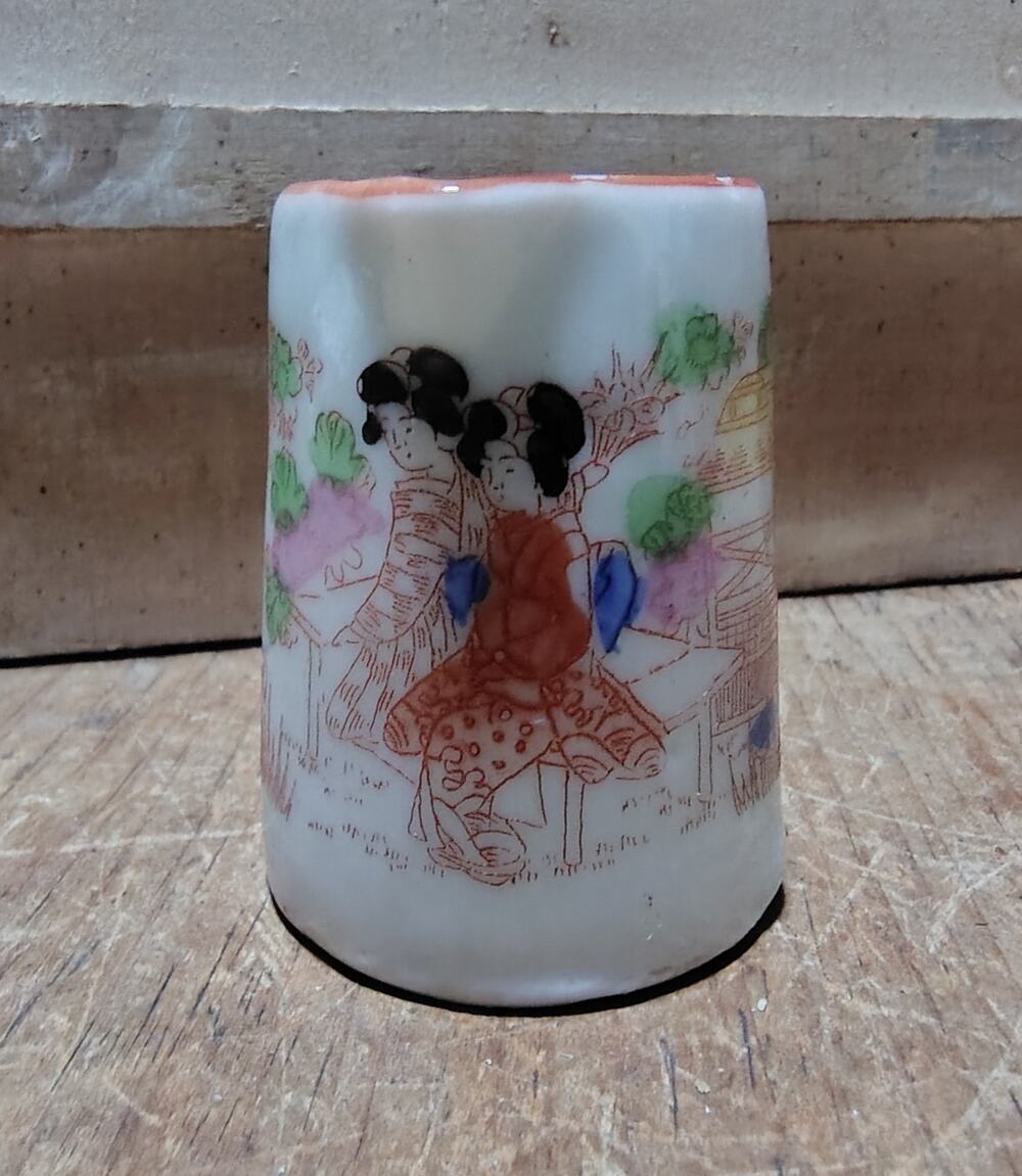 VTG Hand Painted Japanese Geisha Girl Kutani Porcelain Miniature Pitcher